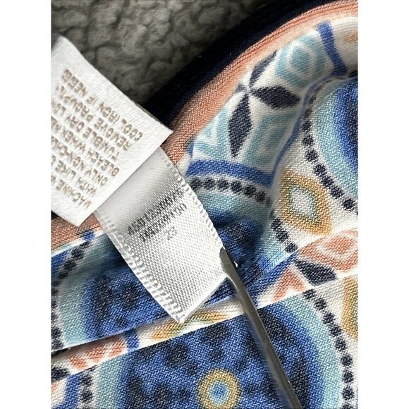 Chicos 2 Top US L/12 Blue Orange Geometric Stretch Dolman Ruched Office Church - Picture 7 of 12